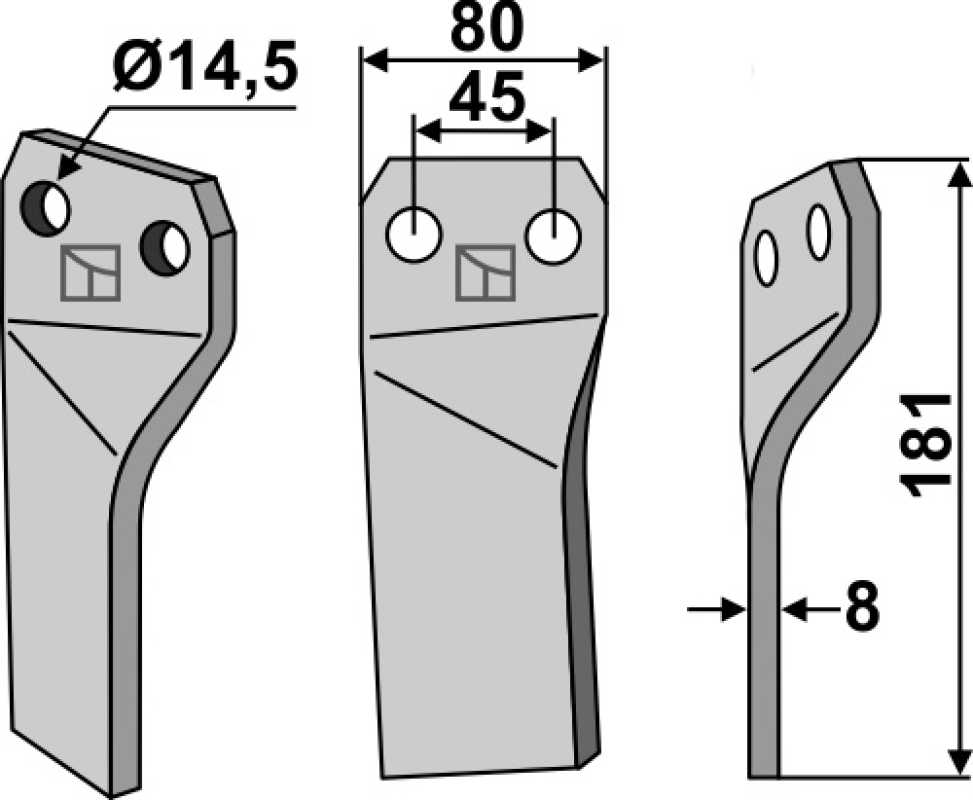 Rotorzinken 181x80mm, rechts